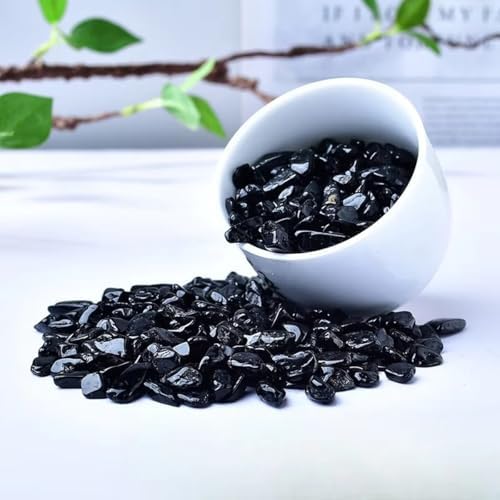 Erliway 100g Natural Black Tourmaline Tumbled Chips Stones,7-9mm Polished Healing Crystal Chips, Irregular Shaped Healing Crushed Crystal Stone, Healing Reiki Crystal Jewelry Making Home Decor