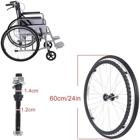 WORDFUN 24" Wheel Replacement Parts for Wheelchairs, Professional Wheelchair Rear Caster, Wheelchair Caster Assembly, Solid Tires, Ball Bearings, for Handicapped Wheelchairs, 2 Pcs