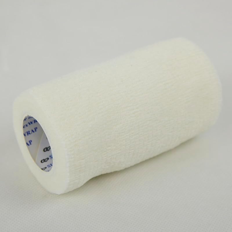 SU-PER flexWRAP 12 Rolls Self Adhesive Bandages - Strong, Cohesive, Flexible, First Aid Bandages - for Wound Dressings & Horse Leg Wraps - 4" x 5 Yards, White