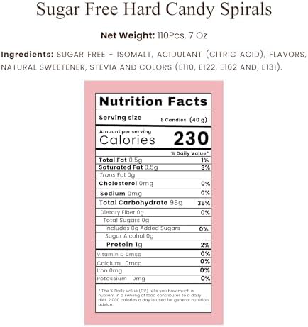 Andy Anand 220 Pc Sugar Free Spiral Candy - Hard Candy Spirals, Sweetened With Stevia Sweetened, 220 pcs, 5 Flavors, Made in Spain, 7 Oz