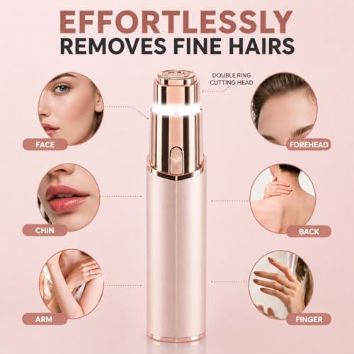 Facial Hair Remover for Women 2 in 1 Painless Hair Trimmer for Eyebrow & Nose USB Rechargeable Facial Shaver with LED Light Portable Face Razor for Lip & Chin