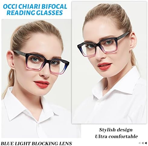OCCI CHIARI Trendy Bifocal Reading Glasses Women 2.25 Blue Light Blocking Oversized Readers 1.0 1.25 1.5 1.75 2.0 2.25 2.5 2.75 3.0 3.5(Purple,2.25)