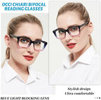 OCCI CHIARI Trendy Bifocal Reading Glasses Women 2.25 Blue Light Blocking Oversized Readers 1.0 1.25 1.5 1.75 2.0 2.25 2.5 2.75 3.0 3.5(Purple,2.25)