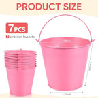 OBTANIM 7 Pack Pink Metal Buckets with Handle Galvanized Ice Pails for Plants, Succulents, Party Favors Organizing, Rustic Home Decor or Classrooms Pencil Storage (7.1 x 5.2 inch)