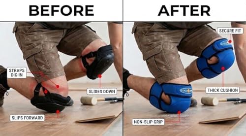 Knee Pads for Work, Professional Flooring Knee Pads for Men & Women, Thick Cushion, Non Slip Grip, Secure Fit No Strap Dig In, Durable Knee Pads for Carpet, Cleaning & Construction, Rodilleras de Trabajo