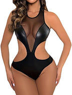 Woman Sexy Lingerie Set Patent Leather Bodysuit Halter Neck Backless Babydoll Nightwear Sexy Costumes