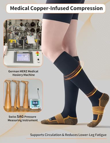 Medical Copper Compression Socks 20-30 mmHg for Women & Men (2 Pairs) - Knee High Graduated Compression for Circulation, Swelling, Odor Control, Athletic, Travel, Flying