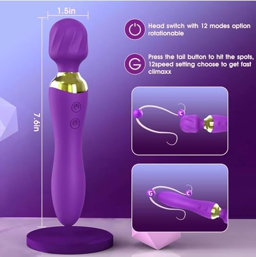 Quiet Powerful 24 Modes Double-Headed Silicone Massage Rod for Women Portable & Handheld Personal Bullet Tool for Quick Relaxation - Purple HC021431