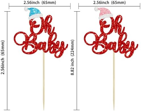 Gyufise 24Pcs Christmas Oh Baby Cupcake Toppers Blue Pink Hat Red Glitter Santa Oh Baby Cupcake Picks Decorations for Winter Christmas Theme Birthday Party Supplies