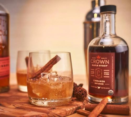 Crown Maple Certified Organic Cinnamon Infused Maple Syrup, Pure, Non-GMO Pairs well with Pancakes, Flavor Cocktails, Sticky Buns, Waffles, 12.7 Fl Oz (Pack of 1)