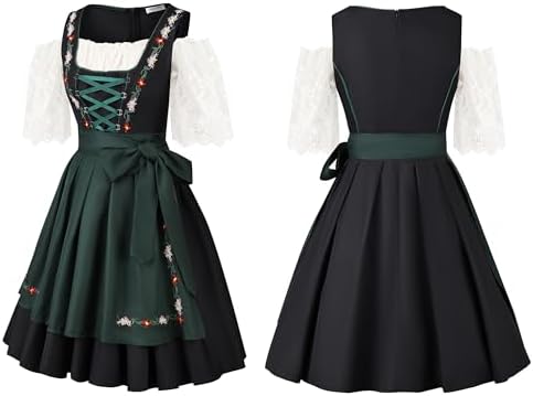 2Pcs Oktoberfest Costume Women,Bavarian Dirndl Dress for Women,Halloween Beer Maid Outfit Dirndl Dress