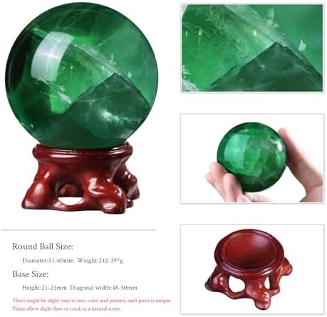 Rockcloud Natural Fluorite Crystal Ball with Resin Stand, Polished Crystal Sphere Decorative Ball Sculpture Figurine for Meditation Fengshui Home Decor, 2.01-2.36 Inches