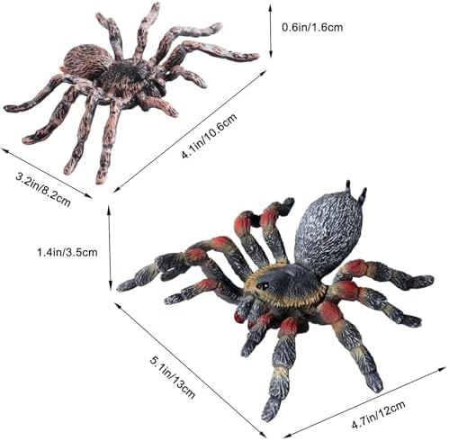 Realistic Fake Spiders, 2pcs Plastic Spider Toys Figures with Giant Whiteknee Tarantula, Educational Insect Animal Figures for Kids Toddlers, Halloween Decoration Prank Props