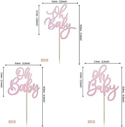 Rsstarxi 24 Pack Oh Baby Cupcake Toppers Pink Glitter Baby Shower Gender Reveal Cupcake Picks for Boy or Girl Theme Baby Shower Kids Birthday Party Cake Decorations