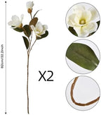 2PCS 32.2inch Artificial Magnolia Flowers 3D Real Touch 6 Heads Faux Magnolia Flower Bouquets Realistic Long Stem with Green Leaves for Home Wedding Table Office Floral Arrangement Decoration (White)
