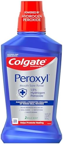 Colgate Peroxyl Antiseptic Mouthwash and Mouth Sore Rinse, 1.5% Hydrogen Peroxide, Mild Mint - 500ml, 16.9 Fluid Ounces