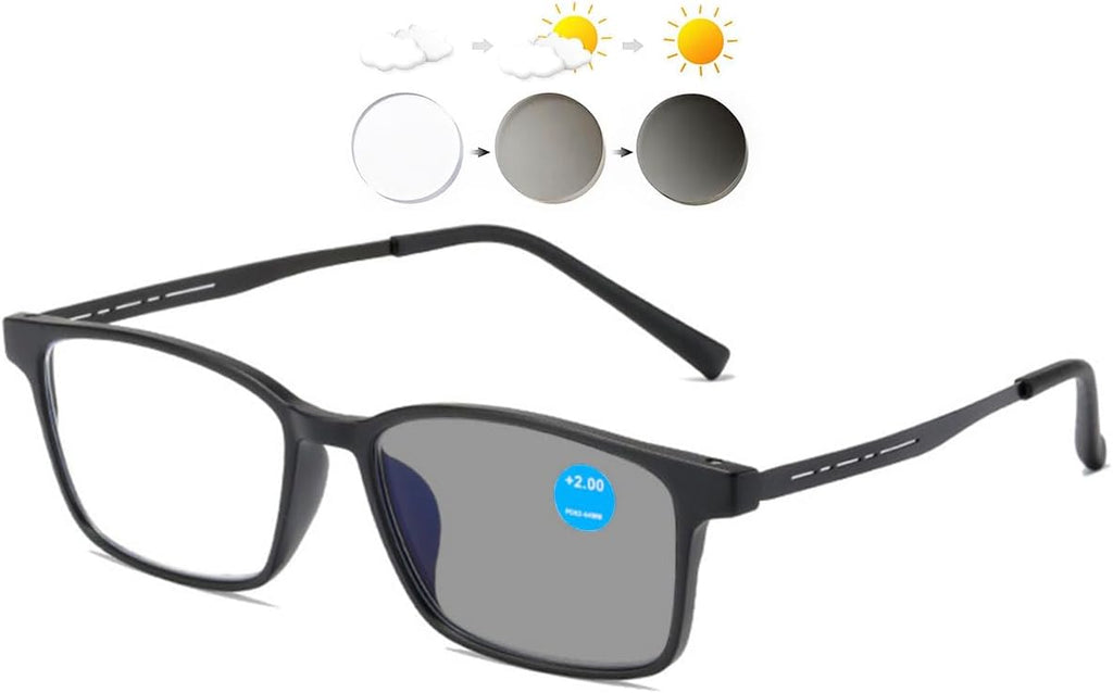 Mens Photochromic Reading Glasses Blue Light Blocking Sun Readers Lightweight Sunglasses UV Protection