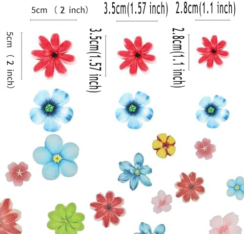 YOcity 70Pcs Edible Flowers Cake Toppers Cupcake Topper Luau Hawaii Flowers Wafer Paper Flower Cake Decorations for Wedding Birthday Baby Shower Party Supplies Mixed Size & Colour
