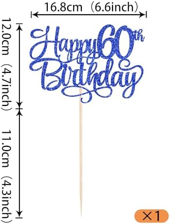 Rsstarxi 1 Pack Happy 60th Birthday Cake Topper Number 60 Sixty Years Old Birthday Cake Pick Decoration for Men Women 60th Birthday Anniversary Party Decorations Supplies Blue