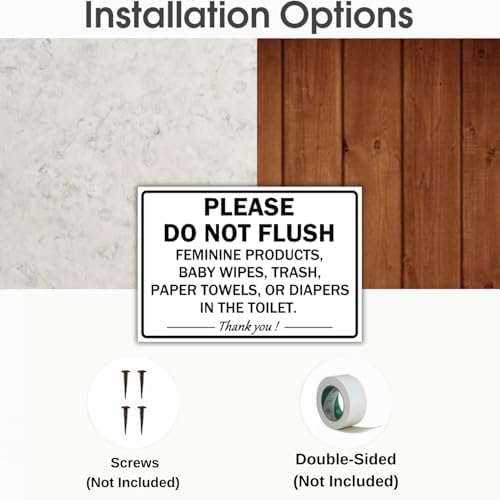 (2 Pack) Please Do Not Flush Paper Towels or Feminine Products in Toilets Sign, 10 x 7 Inches, 120 Mil Plastic, UV Protected, Weather Resistant, Waterproof, Durable Ink, Easy To Mount