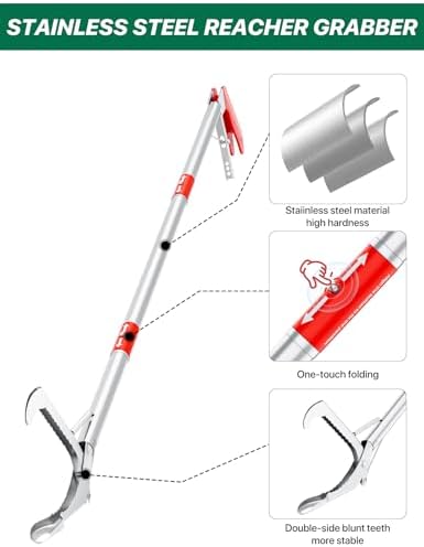 Grabber Reacher Tool, 50" Foldable Extra Long Grabber for Elderly Reaching Tool Heavy Duty Pickup Trash Picker Upper Equipment Fire Tongs Snake Grabber