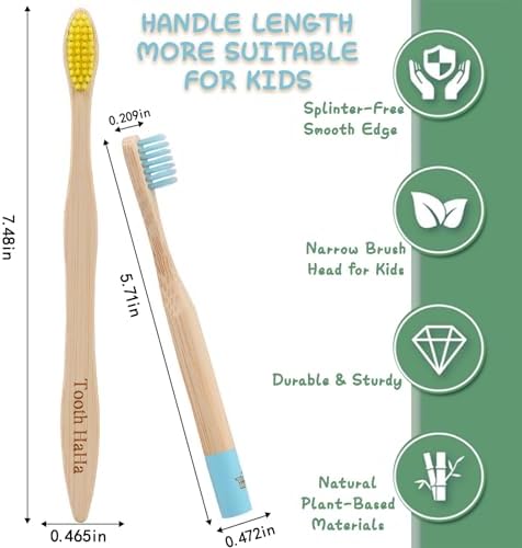 Kids Bamboo Toothbrushes, BPA-Free Soft Bristles, Eco-Friendly Natural Wooden Toddler Toothbrush, 6-Pack Travel Toothbrushes Set for Children