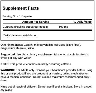 Swanson Guarana 500 Milligrams 100 Capsules