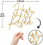 Black Glitter He is Risen Cake Topper, Jesus Easter Holiday Cake Décor, Religious Holiday Jesus Easter Festival Party Decorations Supplies (Gold)