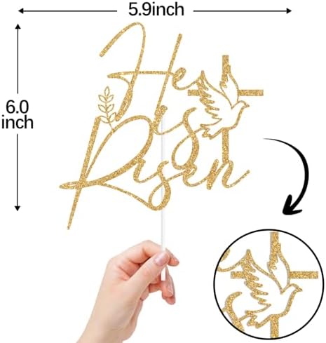 Black Glitter He is Risen Cake Topper, Jesus Easter Holiday Cake Décor, Religious Holiday Jesus Easter Festival Party Decorations Supplies (Gold)