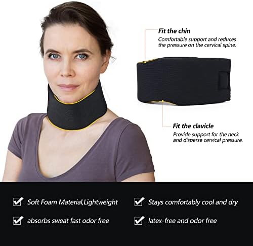 Soft Foam Neck Brace Universal Cervical Collar, Adjustable Neck Support Brace for Sleeping - Relieves Neck Pain and Spine Pressure, Neck Collar After Whiplash or Injury (Black, 3" Depth Collar, L)