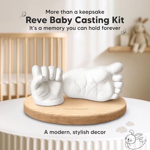 KeaBabies Baby Casting Kit Hands and Feet Mold - 3D Newborn Hand Casting Kit & Stylish Wood Base,Easy DIY Infant Foot Molds 0-9 Months,First Mothers Day & Baby Keepsake Shower Gifts(Round, Ash Wood)