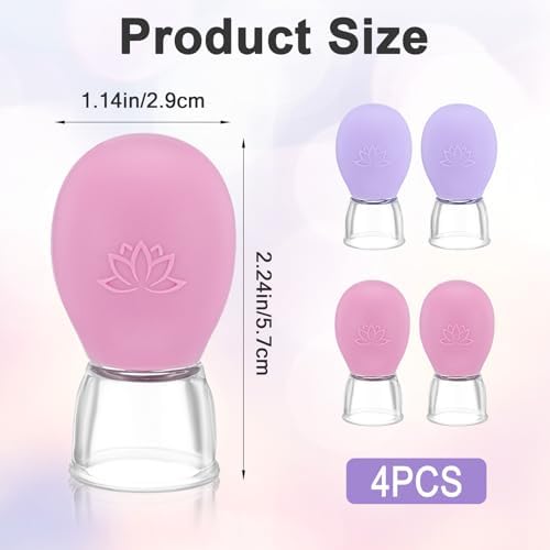 Sibba 4Pcs Glass Cupping Device, Silicone Vacuum Suction Cupping Set for Massage Therapy Scraping Slimming Meridians Anti-Cellulite, Anti Wrinkle, Use for Eyes, Face and Body
