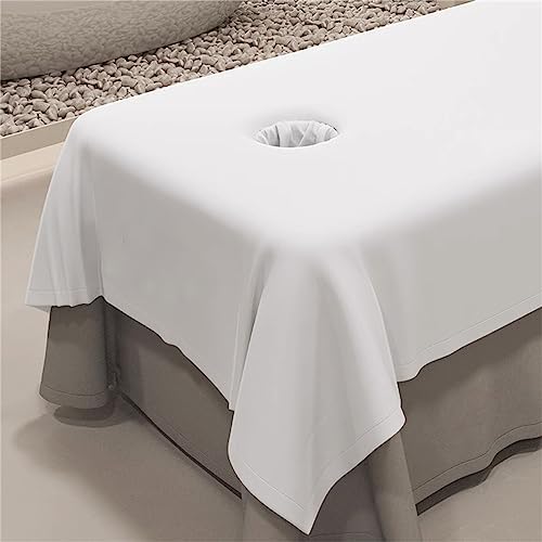 Massage Table Sheets,Massage Table Cover,Massage Linens, Massage Fitted Sheet, Massage Face Rest Cover with Hole, Sutiable for Beauty,Spa 55 * 95 in (White with Hole)