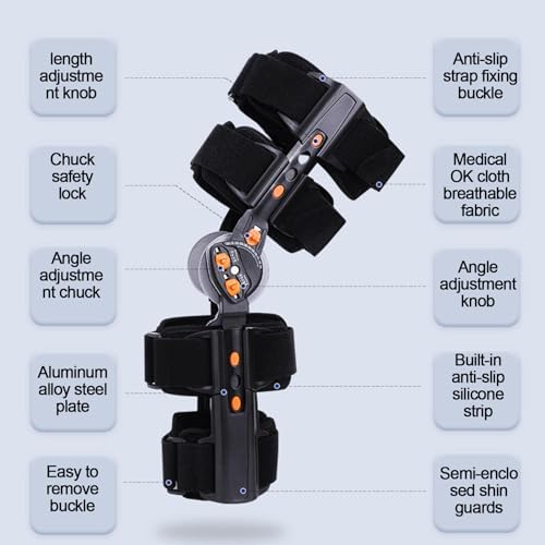 Hinged Rom Knee Brace with Velcro, Length Adjustable Knee Immobilizer, Post Op Knee Brace for Surgery, Meniscus Tear, Ligament Strain, Activity Training Fixation