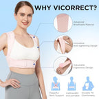 Vicorrect Posture Corrector for Women and Men: Adjustable Brace Straps for Upper Back Pain Relief and Shoulder Support (Pink, M/L)