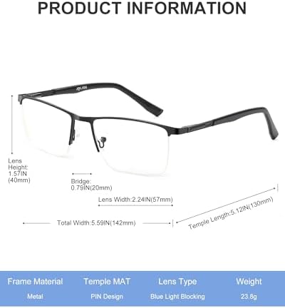 JOLISU 5 Pack Reading Glasses for Men, Blue Light Blocking Computer Metal Readers, Lightweight Half Frame with Spring Hinge