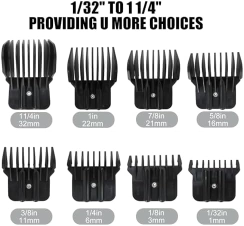 8 Pack Black Clipper Guards Snap-on Blade Attachment Combs Fit for Andis pm-t, pmt-2, D-4, D-5, D8, GI, GTO, slii, rt-1, for Babyliss FX787G, FX787BN, FX787RG, FX787S, FX787GDB, FX726, FX797