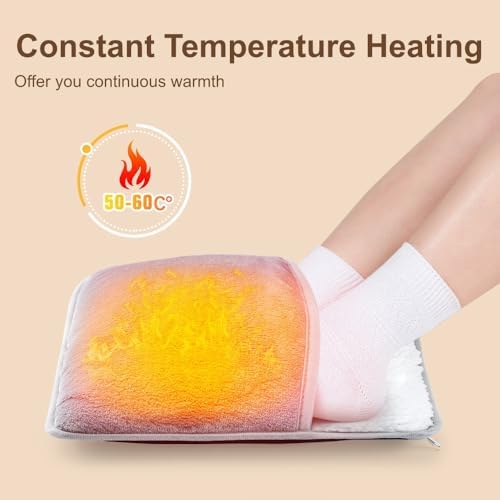 USB Heated Foot Warmer Electric Feet Heating Pad Fleece Lined Feet Warmer with Constant Temperature Non-Slip Washable Thermal Foot Heated Mat for Bed Under Desk Office Home Travel