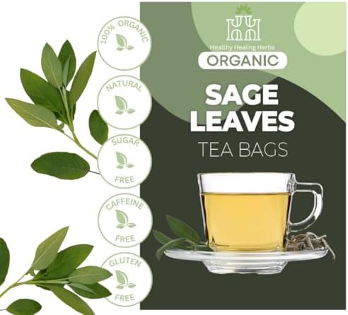 Healthy Healing Herbs Organic Sage Leaf Tea Bags – 100 Count | Pure Aromatic Herbal Tea | Naturally Caffeine-Free