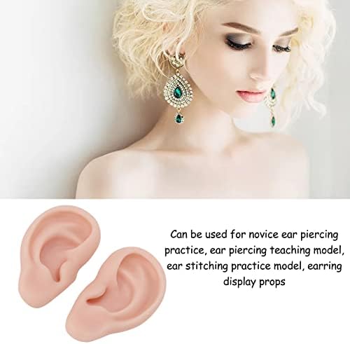 1 Pair Silicone Ear Model Piercing Practice Model Silicone Ear Model Ear Body Part Kit for Earrings Display Ear Piercing Exercise (Medium Skin Color)