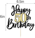 Black Gold Glitter Happy 50th Birthday Cake Topper,Happy 50 Birthday Cake Decoration for 50 & Fabulous Birthday,Hello 50 Party Anniversary Party Cake Decorations Supplies