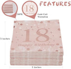 18th Birthday Decorations for Girls - 50PK - Happy 18th Birthday Napkins 18 Year Old Birthday Decorations 5x5 Inches, Disposable Cocktail Napkins Paper for 18th Birthday Party Decoraiton Rose and Gold