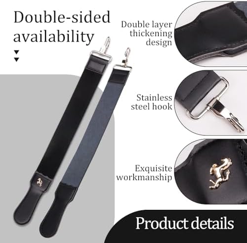 ZORZA 1Pcs Dual-Sided Leather Sharpening Straps Professional Barber Leather Strap Straight Razor Strop with Cowhide & Canvas for Enhanced Razor Sharpening & Smoothing Experience (Black)（Cowhide）
