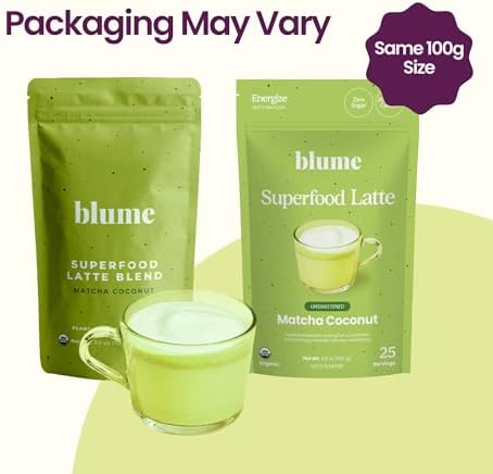 Blume Superfoods Latte - Matcha Powder with Coconut, Natural Caffeine, L-Theanine, All Day Energy & Focus, Sugar-Free, Moringa, Vegan, Organic Matcha Latte from Shizuoka Japan, Green Tea - 25 Servings