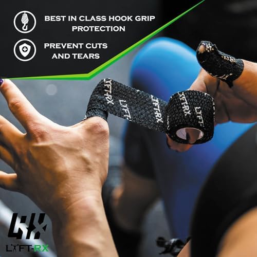 Weightlifting Hook Grip Tape w/Premium Adhesive for Olympic Weight Lift, Cross Fitness, Lifting, Stretch Athletic Finger Wrap, Protects Thumb Fingers Hand, Enhances Grip