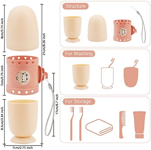 Pwsap Toothbrush Travel Case, Removable and Portable 3 in 1 Toothbrush Holder Cup, Use for Travel, Hiking,Camping, School, Bathroom, Cute and Playful Submarine Styling for Kids and Teens (Pink)