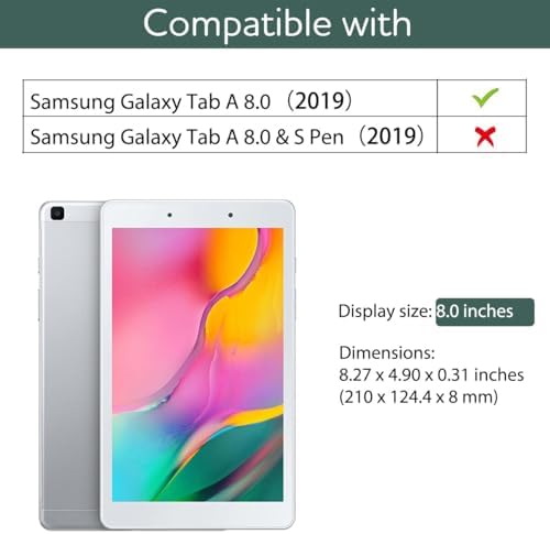 SURITCH Case for Samsung Galaxy Tab A 8.0 2019 (SM-T290/T295), [Built in Screen Protector][Auto Sleep/Wake] Lightweight Leather Case Full Body Smart Cover with Magnetic Trifold Stand-Midnight Green