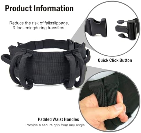 Gait Belt Walking Transfer Belt with 6 Plastic Padded Caregiver Handles and Quick Release Buckle for Patient,Elderly Physical Therapy (Black)