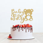 Glitter Baby On The Way Cake Topper - Pregnancy Announcements Cake Topper, Baby Bear Gender Reveal Birthday Party Decorations Gold