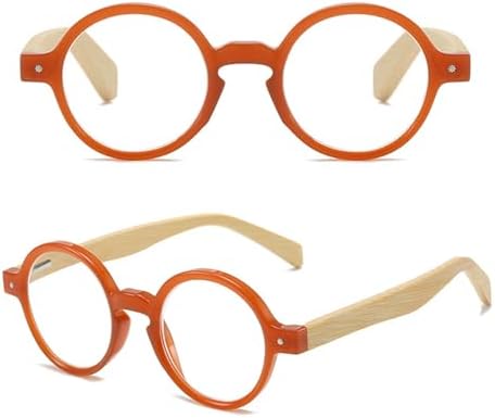 Round Wood Look Reading Glasses for Men Women Spring Hinges Retro Fashion Wood Readers with Bamboo Temples